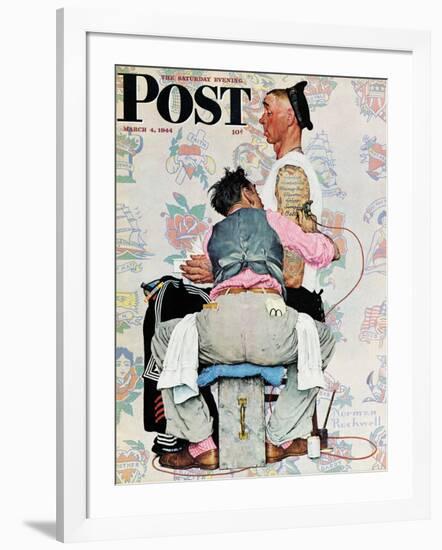 "Tattoo Artist" Saturday Evening Post Cover, March 4,1944-Norman Rockwell-Framed Giclee Print