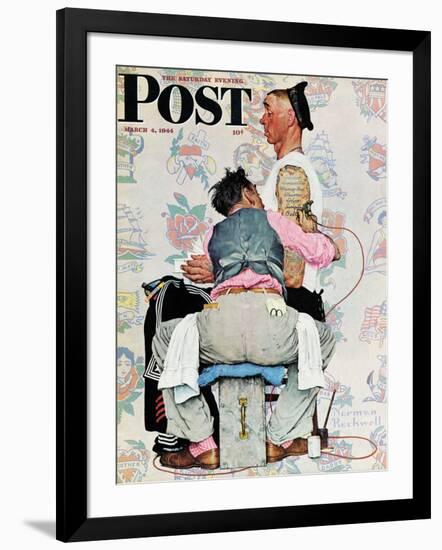"Tattoo Artist" Saturday Evening Post Cover, March 4,1944-Norman Rockwell-Framed Giclee Print