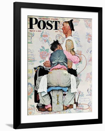 "Tattoo Artist" Saturday Evening Post Cover, March 4,1944-Norman Rockwell-Framed Premium Giclee Print