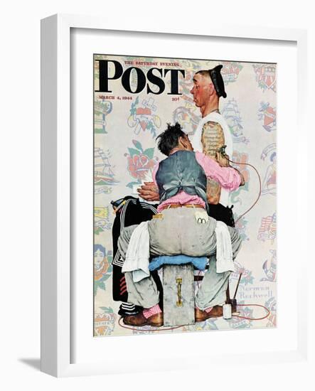 "Tattoo Artist" Saturday Evening Post Cover, March 4,1944-Norman Rockwell-Framed Giclee Print