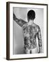 Tattoo Design of Peonies and Dragon on Back of Japanese Gambler-null-Framed Photographic Print