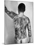 Tattoo Design of Peonies and Dragon on Back of Japanese Gambler-null-Mounted Photographic Print