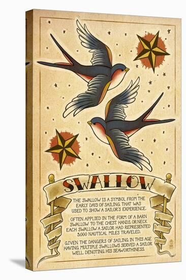 Tattoo Flash Sheet - Swallow-Lantern Press-Stretched Canvas