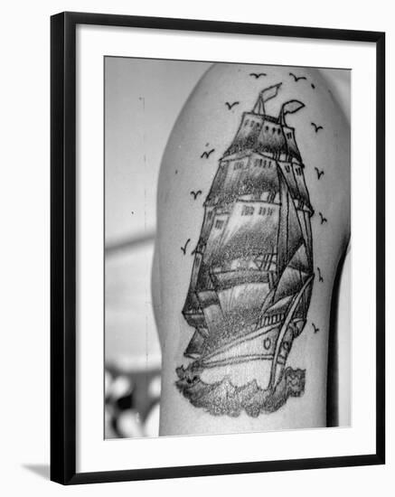 Tattoo of a Ship Being Displayed on Arm of a Us Sailor-Carl Mydans-Framed Photographic Print