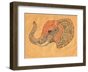 Tattoo Profile Elephant with Patterns and Ornaments-Vensk-Framed Art Print