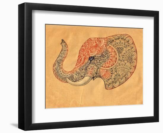 Tattoo Profile Elephant with Patterns and Ornaments-Vensk-Framed Art Print