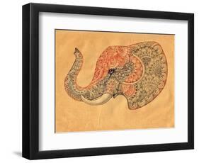 Tattoo Profile Elephant with Patterns and Ornaments-Vensk-Framed Art Print