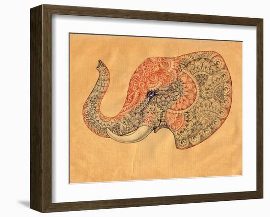 Tattoo Profile Elephant with Patterns and Ornaments-Vensk-Framed Art Print