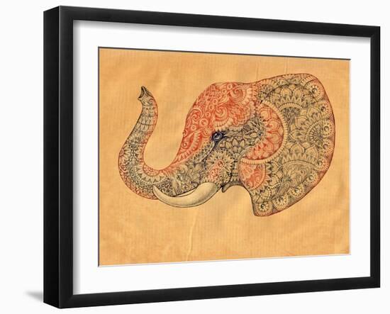 Tattoo Profile Elephant with Patterns and Ornaments-Vensk-Framed Art Print