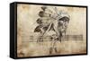 Tattoo Sketch Of American Indian Tribal Chief Warrior-outsiderzone-Framed Stretched Canvas