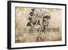 Tattoo Sketch Of American Indian Tribal Chief Warrior-outsiderzone-Framed Art Print