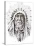 Tattoo Sketch Of Native American Indian Chief, Hand Made-outsiderzone-Stretched Canvas