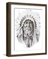 Tattoo Sketch Of Native American Indian Chief, Hand Made-outsiderzone-Framed Art Print