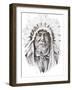 Tattoo Sketch Of Native American Indian Chief, Hand Made-outsiderzone-Framed Art Print