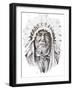 Tattoo Sketch Of Native American Indian Chief, Hand Made-outsiderzone-Framed Art Print