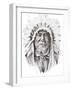 Tattoo Sketch Of Native American Indian Chief, Hand Made-outsiderzone-Framed Art Print