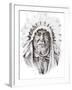 Tattoo Sketch Of Native American Indian Chief, Hand Made-outsiderzone-Framed Art Print