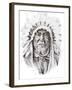 Tattoo Sketch Of Native American Indian Chief, Hand Made-outsiderzone-Framed Art Print