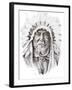 Tattoo Sketch Of Native American Indian Chief, Hand Made-outsiderzone-Framed Art Print