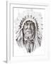 Tattoo Sketch Of Native American Indian Chief, Hand Made-outsiderzone-Framed Art Print