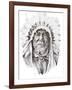 Tattoo Sketch Of Native American Indian Chief, Hand Made-outsiderzone-Framed Art Print