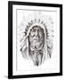 Tattoo Sketch Of Native American Indian Chief, Hand Made-outsiderzone-Framed Art Print