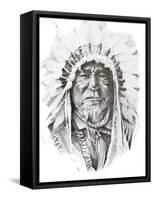 Tattoo Sketch Of Native American Indian Chief, Hand Made-outsiderzone-Framed Stretched Canvas