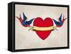 Tattoo Style Swallows with Heart, Old School-Mixov-Framed Stretched Canvas