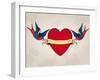 Tattoo Style Swallows with Heart, Old School-Mixov-Framed Art Print