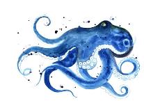 Blue Octopus Silhouette Watercolor Sketch. Wildlife Art Illustration. Watercolor Graphic for Fabric-Tatyana Komtsyan-Laminated Art Print