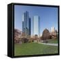 Taunusanlage Park with Deutsche Bank and Opernturm skyscraper, Frankfurt, Hesse, Germany, Europe-Markus Lange-Framed Stretched Canvas