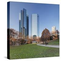 Taunusanlage Park with Deutsche Bank and Opernturm skyscraper, Frankfurt, Hesse, Germany, Europe-Markus Lange-Stretched Canvas