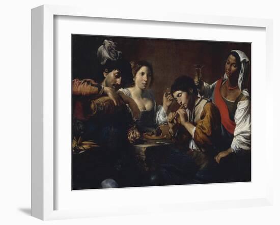 Tavern Showing Musicians and Drinkers, Circa 1625-Valentin de Boulogne-Framed Giclee Print