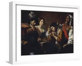 Tavern Showing Musicians and Drinkers, Circa 1625-Valentin de Boulogne-Framed Giclee Print