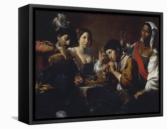 Tavern Showing Musicians and Drinkers, Circa 1625-Valentin de Boulogne-Framed Stretched Canvas