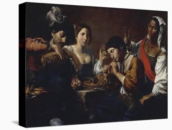 Tavern Showing Musicians and Drinkers, Circa 1625-Valentin de Boulogne-Stretched Canvas