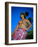 Tavita Manea, the Tattooed Tattoer, Moorea, Society Islands, French Polynesia-Sylvain Grandadam-Framed Photographic Print