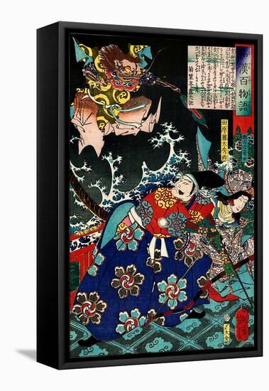 Tawara Tôda Hidesato and the Dragon Woman of Seta, from One Hundred Ghost Stories-Yoshitoshi Tsukioka-Framed Stretched Canvas