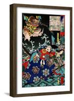 Tawara Tôda Hidesato and the Dragon Woman of Seta, from One Hundred Ghost Stories-Yoshitoshi Tsukioka-Framed Giclee Print