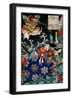 Tawara Tôda Hidesato and the Dragon Woman of Seta, from One Hundred Ghost Stories-Yoshitoshi Tsukioka-Framed Giclee Print