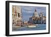 Taxi and Boat on Grand Canal with Palace Facades and Salute Church Domes-Guy Thouvenin-Framed Photographic Print