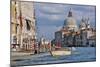 Taxi and Boat on Grand Canal with Palace Facades and Salute Church Domes-Guy Thouvenin-Mounted Photographic Print