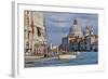 Taxi and Boat on Grand Canal with Palace Facades and Salute Church Domes-Guy Thouvenin-Framed Photographic Print