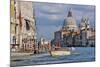 Taxi and Boat on Grand Canal with Palace Facades and Salute Church Domes-Guy Thouvenin-Mounted Photographic Print