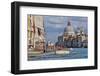 Taxi and Boat on Grand Canal with Palace Facades and Salute Church Domes-Guy Thouvenin-Framed Photographic Print
