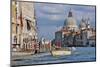 Taxi and Boat on Grand Canal with Palace Facades and Salute Church Domes-Guy Thouvenin-Mounted Photographic Print