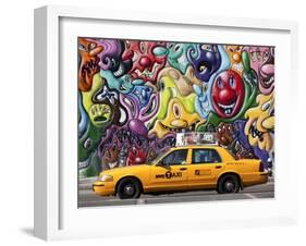 Taxi and mural painting in Soho, NYC-Michel Setboun-Framed Giclee Print