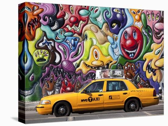 Taxi and mural painting in Soho, NYC-Michel Setboun-Stretched Canvas