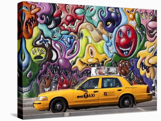 Taxi and mural painting in Soho, NYC-Michel Setboun-Stretched Canvas