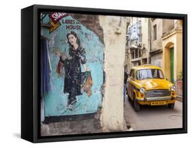 Taxi and Street Scene, Kolkata (Calcutta), West Bengal, India-Peter Adams-Framed Stretched Canvas